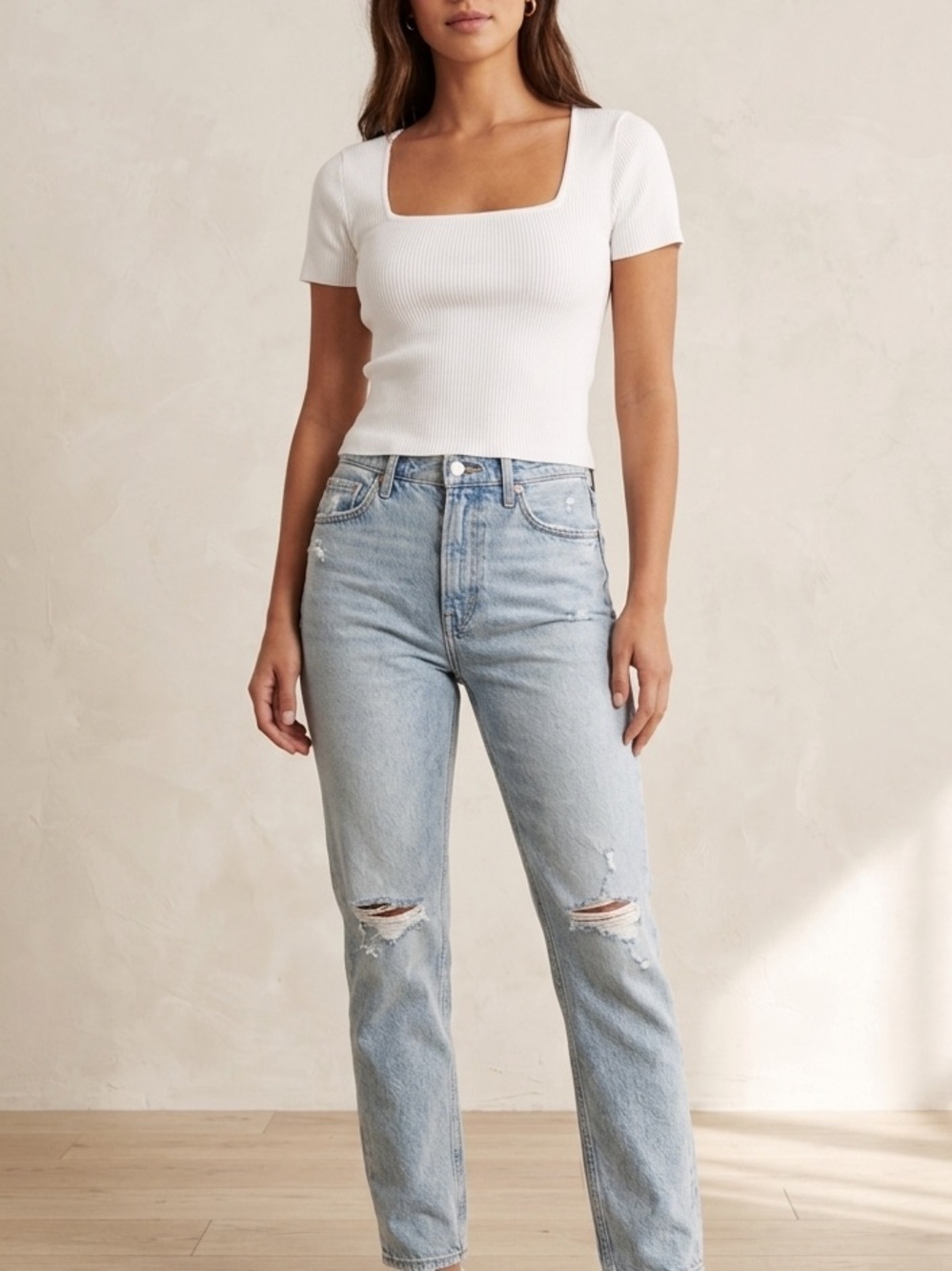 Abercrombie & Fitch - Ribbed Square Neck White Top